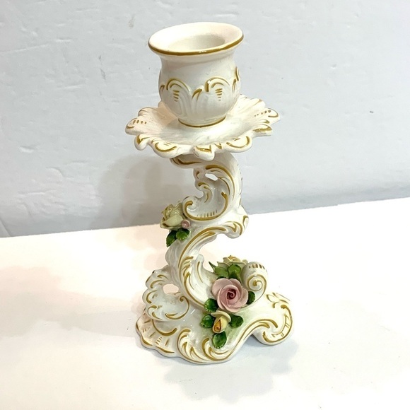 Vintage Kammer and Kramer Rose Porcelain Candlestick Germany KSK - Picture 3 of 12